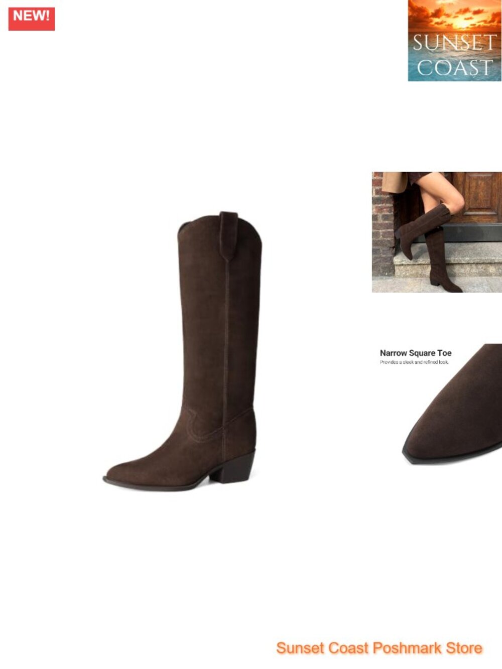 Suede Knee High Western Boots Pointed Toe Pull On Cushioned Women